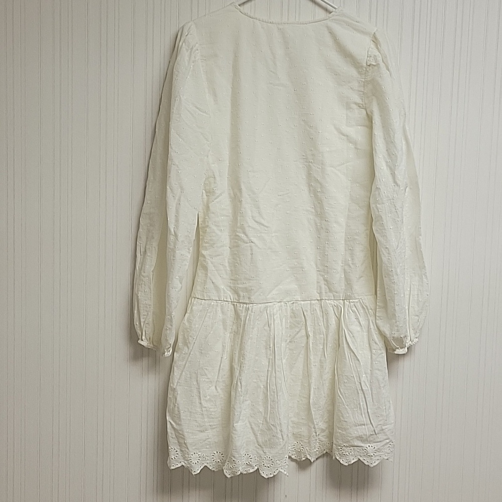 Mango Cream Long Sleeve Button Dress Sz Med Cottagecore Coquette Whimsigoth - Picture 4 of 6